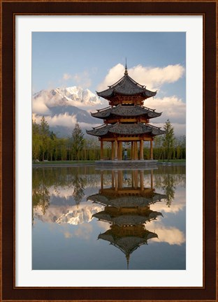 Framed Pagoda in pond, Valley of Jade Dragon Snow Mountain Print