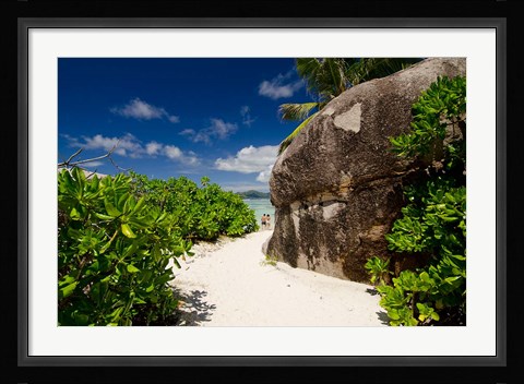 Framed Popular Anse Source D'Agent white sand beach, Island of La Digue, Seychelles Print