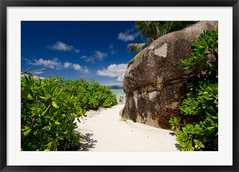 Framed Popular Anse Source D'Agent white sand beach, Island of La Digue, Seychelles Print