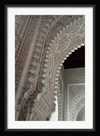 Framed Wall tiles and carvings on Islamic law courts, Morocco Print