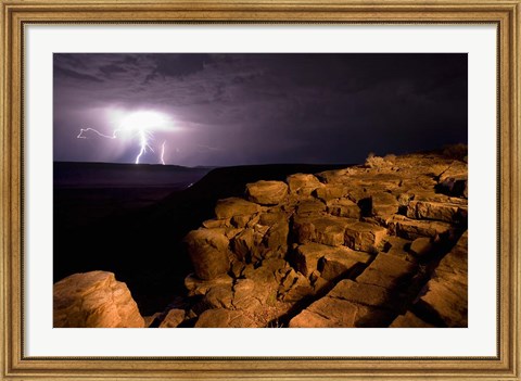 Framed Namibia, Fish River Canyon NP, Storm, Lightning strikes Print