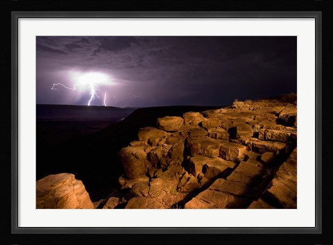 Framed Namibia, Fish River Canyon NP, Storm, Lightning strikes Print