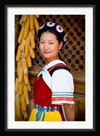 Framed Naxi Minority Woman in Traditional Ethnic Costume, China Print