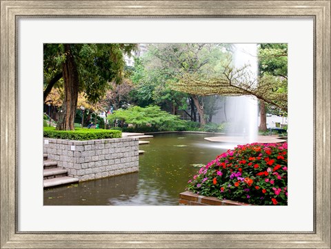 Framed Pond With Fountain in Kowloon Park, Tsim Sha Tsui Area, Kowloon, Hong Kong, China Print