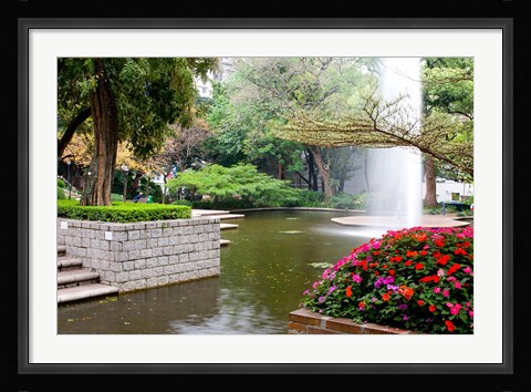 Framed Pond With Fountain in Kowloon Park, Tsim Sha Tsui Area, Kowloon, Hong Kong, China Print