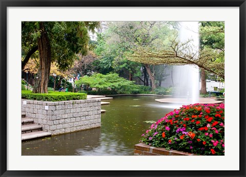 Framed Pond With Fountain in Kowloon Park, Tsim Sha Tsui Area, Kowloon, Hong Kong, China Print