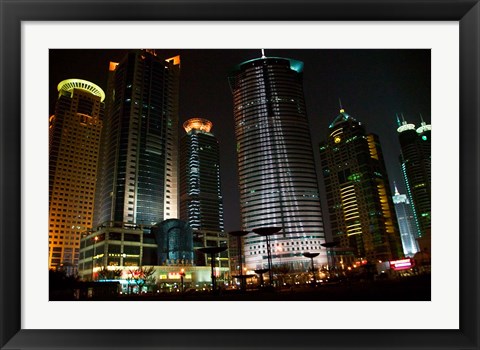 Framed Night View of Highrises, Shanghai, China Print
