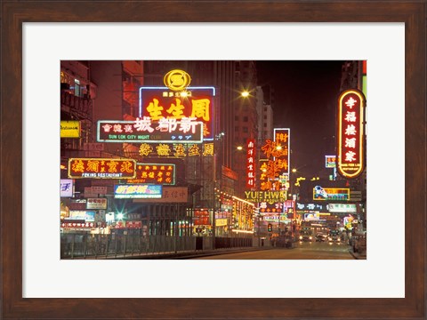 Framed Neon Lights at Night, Nathan Road, Hong Kong, China Print