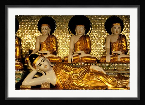 Framed Reclining Buddha, Shwedagon Pagoda, Yangon, Myanmar Print