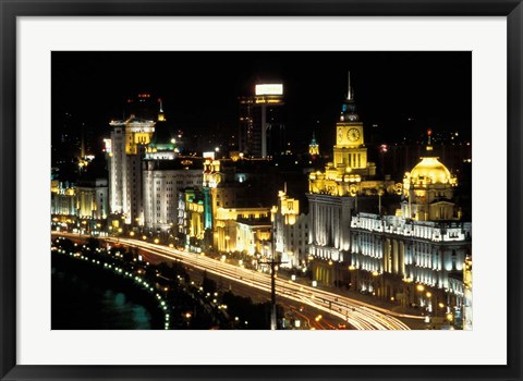 Framed Night View of Shanghai, China Print