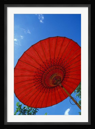 Framed Red Umbrella With Blue Sky, Myanmar Print