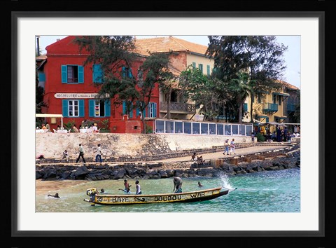 Framed Motorboat Launching from a Dakar Beach, Senegal Print