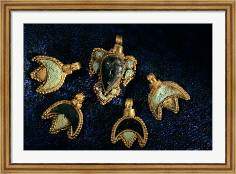 Framed Necklace Adornments, Gold Artifacts From Tillya Tepe Find, Six Tombs of Bactrian Nomads Print