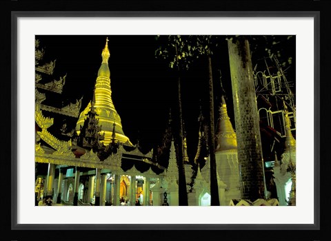 Framed Night View of Illuminated Shwedagon, Myanmar Print