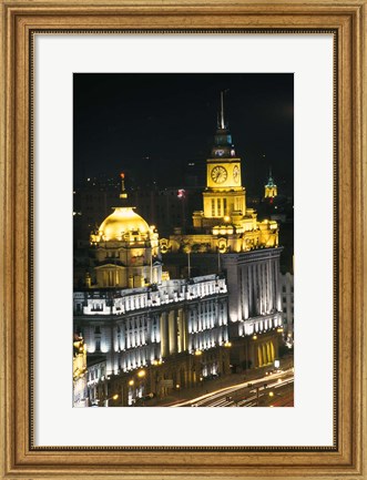 Framed Night View of Colonial Buildings on the Bund, Shanghai, China Print