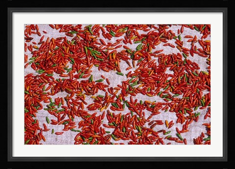 Framed Red Chili Drying in the Midday Sun, Madagascar Print
