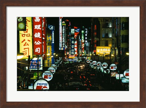 Framed Night View of Busy Nanjing Road, Shanghai, China Print
