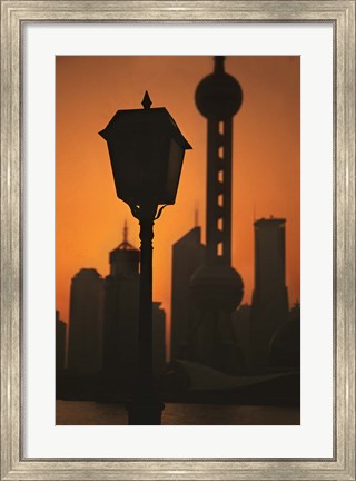 Framed Oriental Pearl TV Tower and High Rises at Sunrise, Shanghai, China Print