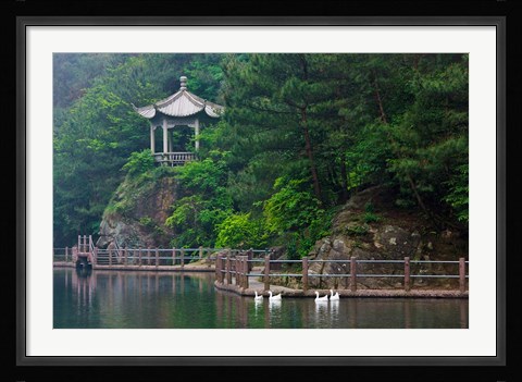 Framed Pavilion with lake in the mountain, Tiantai Mountain, Zhejiang Province, China Print