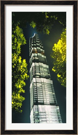 Framed Jinmao Building at night, Shanghai, China Print