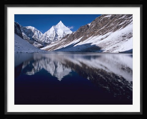 Framed Mount Jichu Drake in Sophu lake, Jigme Dorji NP, Bhutan Print
