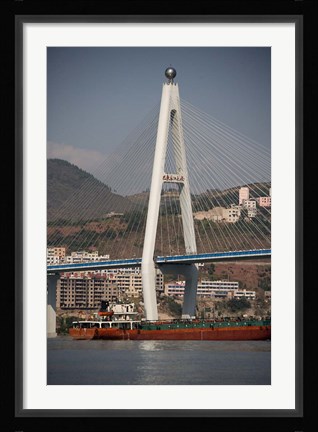 Framed River port, Badong, Suspension Bridge over Yangzi Print