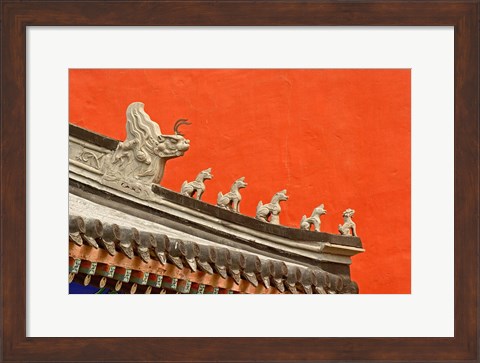 Framed Rooftop figures and colorful wall, Forbidden City, Beijing, China Print