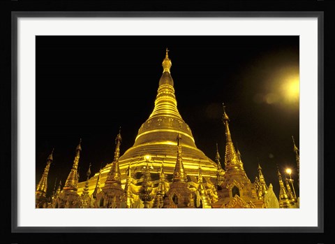 Framed Shwedagon Pagoda at Night, Yangon, Myanmar Print