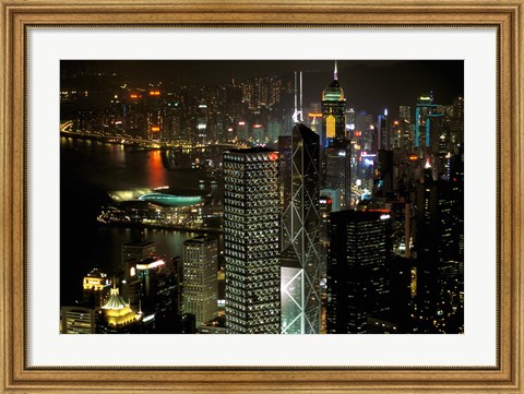 Framed Skyscrapers of Victoria Harbor, Hong Kong, China Print