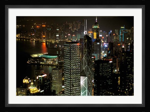 Framed Skyscrapers of Victoria Harbor, Hong Kong, China Print