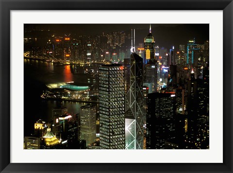 Framed Skyscrapers of Victoria Harbor, Hong Kong, China Print