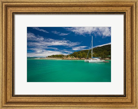 Framed Seychelles, La Digue Island, La Passe waterfront Print
