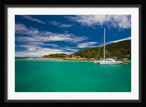Framed Seychelles, La Digue Island, La Passe waterfront Print