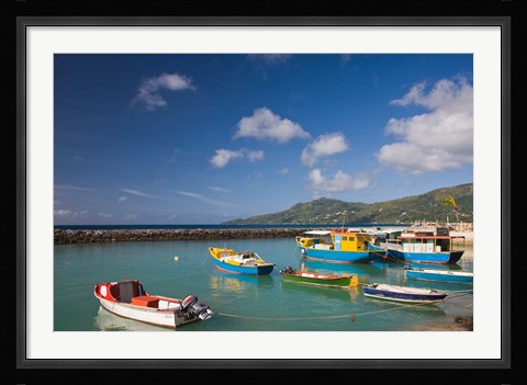 Framed Seychelles, Mahe Island, Bel Ombre, town pier Print