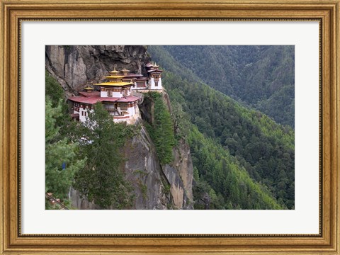 Framed Tiger&#39;s Nest Dzong Perched on Edge of Steep Cliff, Paro Valley, Bhutan Print