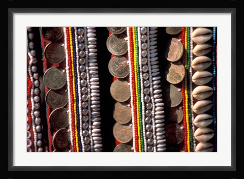 Framed Traditional Akha fabric and clothing displayed as a souvenir, Burma Print