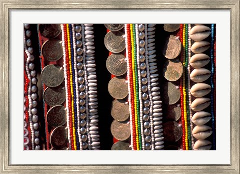 Framed Traditional Akha fabric and clothing displayed as a souvenir, Burma Print