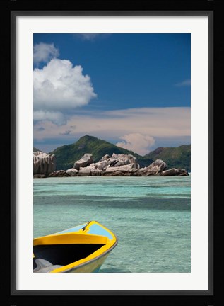 Framed Town of La Passe Harbor, Island of La Digue, Seychelles Print