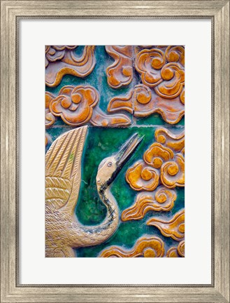 Framed Tile mural of swans and clouds in Forbidden City, Beijing, China Print