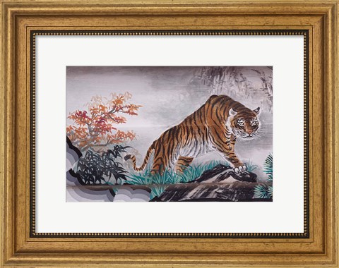 Framed Tiger Painting on Outdoor Corridors, Zhongshan Park, Beijing, China Print