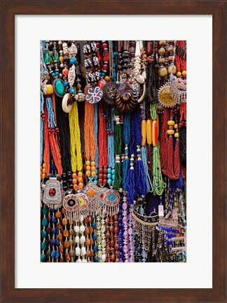 Framed Souvenir necklaces at market in Luxor, Egypt Print