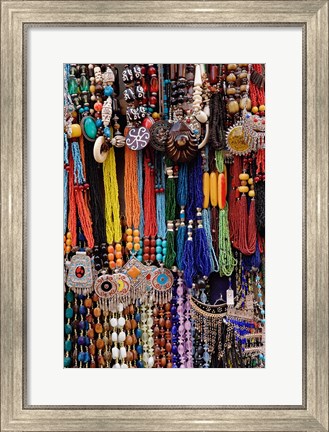 Framed Souvenir necklaces at market in Luxor, Egypt Print