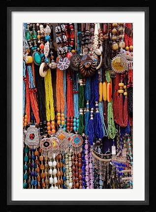 Framed Souvenir necklaces at market in Luxor, Egypt Print