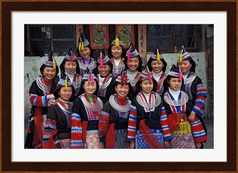 Framed Tip-Top Miao Girls in Traditional Costume, China Print