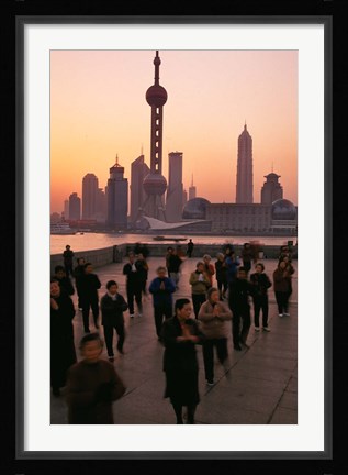 Framed Tai-Chi on the Bund, Oriental Pearl TV Tower and High Rises, Shanghai, China Print