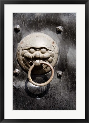 Framed Village door with ornate lion knocker, Zhujiajiao, Shanghai, China Print