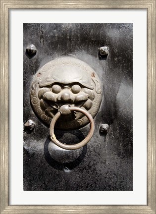 Framed Village door with ornate lion knocker, Zhujiajiao, Shanghai, China Print