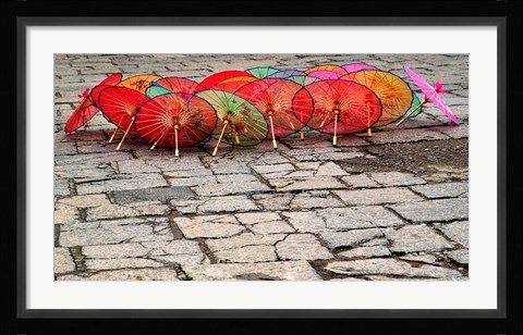 Framed Umbrellas For Sale on the Streets of Jinan, Shandong Province, China Print