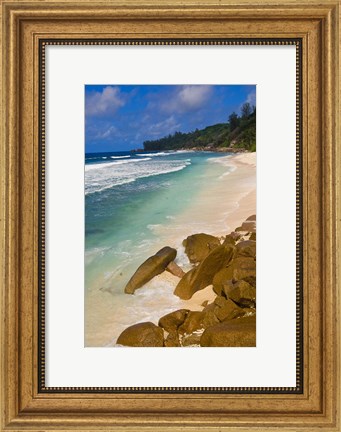 Framed Tropical Beach, La Digue Island, Seychelles, Africa Print