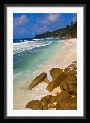 Framed Tropical Beach, La Digue Island, Seychelles, Africa Print